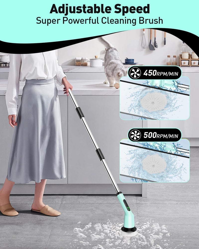 CTMAST Electric Spin Scrubber for Cleaning Bathroom, Shower Scrubber Cordless Cleaning Brush with IPX7 Waterproof & 2 Speed, 3 Brush Heads, Bathroom Cleaning Supplies for Toilet Shower Tub Mint Green - Image 3